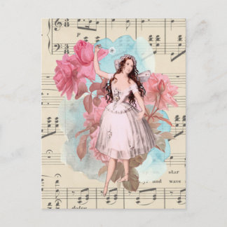 Carte Postale Musique de Fée Florale Vintage Ballerine Danseuse