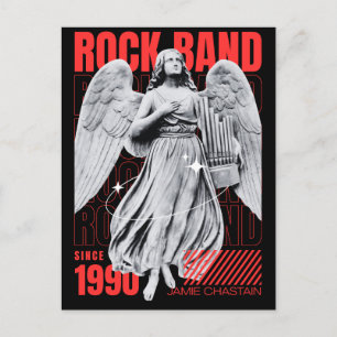 Carte Postale Musique de groupe de rock amusant noir et rouge