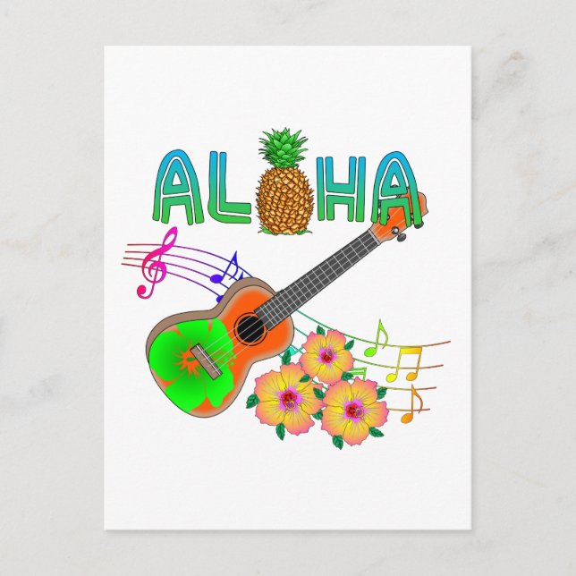Carte Postale Musique de l'île Ukulele Aloha (Devant)
