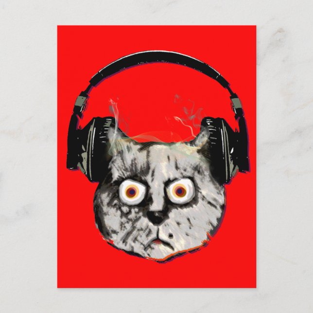 Carte Postale musique dj chat avec casque (Devant)