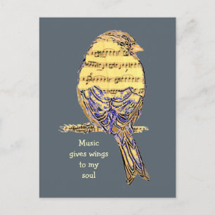 Carte Postale Musique donne mes ailes musicales Note Bird
