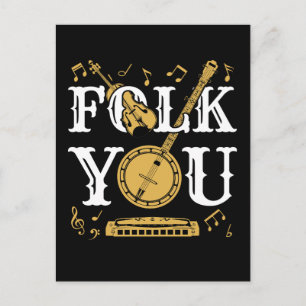 Carte Postale Musique folklorique Banjo musicien drôle