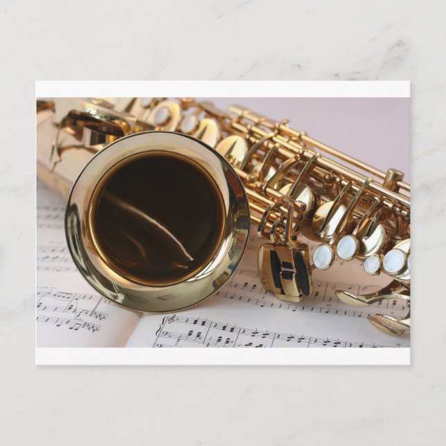 Carte Postale Musique saxophone Gold Gloss Notenblatt Keys (Devant)