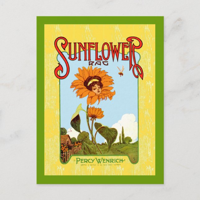 Carte Postale Musique tournesol vintage (Devant)