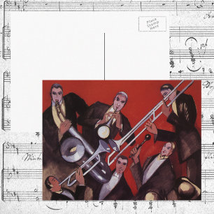 Carte Postale Musique vintage, Art Déco Musique Jazz Band Jammin
