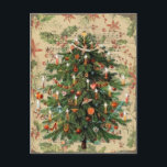 Carte Postale Musique Vintage Christmas Tree<br><div class="desc">Ce Noël,  tout le monde aimerait recevoir cette carte postale vintage avec un sapin de Noël et un arrière - plan poinsettia avec de la musique du Père Noël !</div>