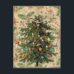 Carte Postale Musique Vintage Christmas Tree<br><div class="desc">Ce Noël,  tout le monde aimerait recevoir cette carte postale vintage avec un sapin de Noël et un arrière - plan poinsettia avec de la musique du Père Noël !</div>