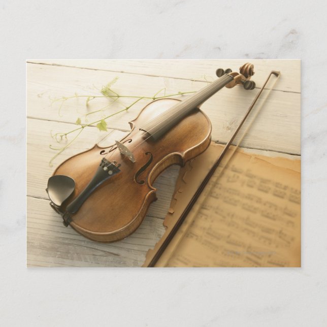 Carte Postale Musique violon et feuille (Devant)