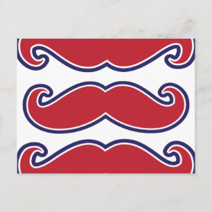 Carte Postale Mustache Bash - Rouge, Blanc et Bleu