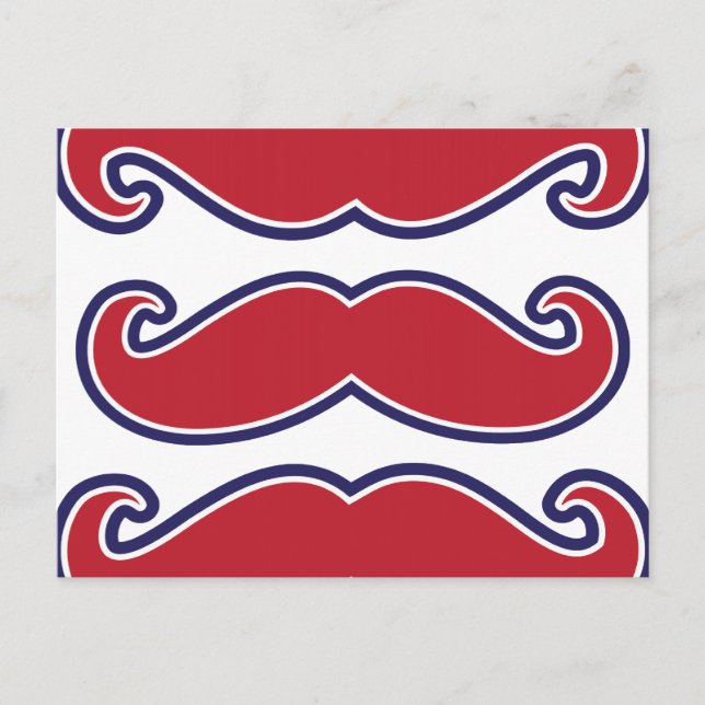 Carte Postale Mustache Bash - Rouge, Blanc et Bleu (Devant)