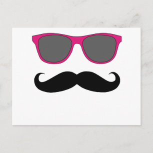 Carte Postale Mustache et lunettes de soleil rose Humour