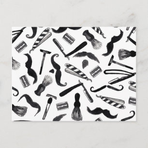 Carte Postale Mustache Razor Shaver Aquarelle Barber Motif