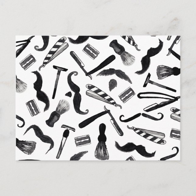 Carte Postale Mustache Razor Shaver Aquarelle Barber Motif (Devant)