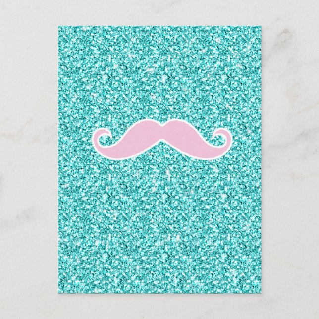 CARTE POSTALE MUSTACHE ROSE FILLE SUR EFFET PARTIES SCINTILLANT  (Devant)