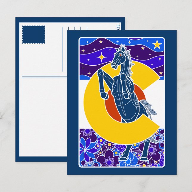 Carte Postale mustang bleu du colorado (Devant / Derrière)