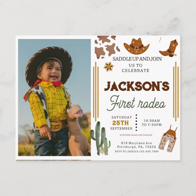 Carte Postale My First Rodeo Cowboy photo 1er anniversaire (Devant)