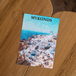 Carte Postale Mykonos Grèce aquarelle peinture