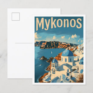 Carte Postale Mykonos Grèce Classic Art Retro Vintage voyage