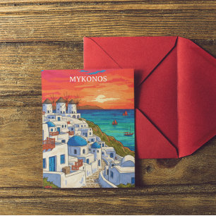 Carte Postale Mykonos Grèce Moulins à vent Voyage Rétro