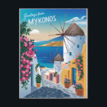 Carte Postale Mykonos Vintage<br><div class="desc">Découvrez le charme emblématique de Mykonos, en Grèce, avec cette carte postale de style vintage. Doté de bâtiments blanchis à la chaux, d'églises à dômes bleus et d'une vue imprenable sur la mer Égée, ce design met en valeur la beauté intemporelle d'une des destinations les plus célèbres de Grèce. Parfait...</div>
