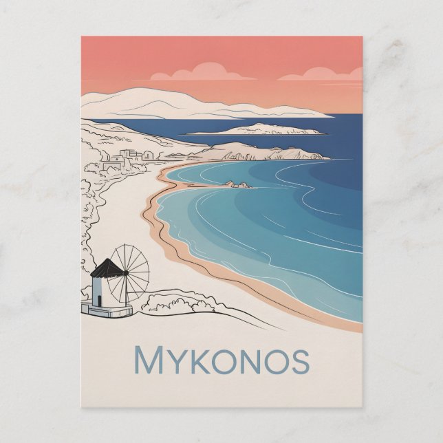 Carte Postale Mykonos Vintage minimaliste (Devant)