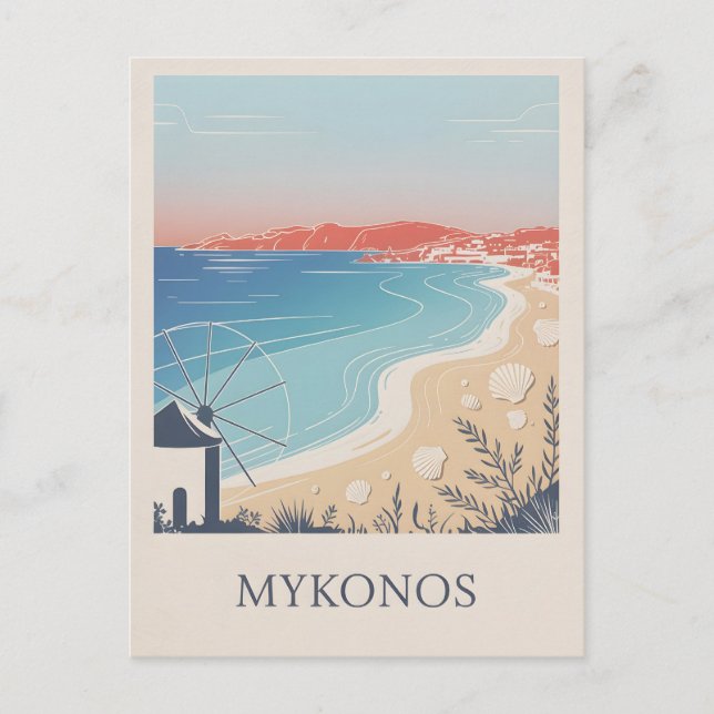 Carte Postale Mykonos Vintage minimaliste (Devant)