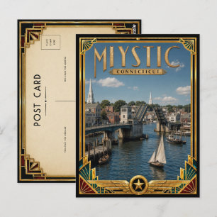 Carte Postale Mystic Connecticut Art Déco vintage de l'âge d'or