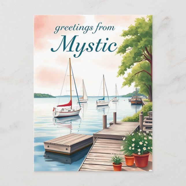 Carte Postale Mystic, Connecticut – Waterfront & Sailboats (Devant)