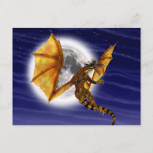 Carte Postale Mythe fantastique de dragon doré ciel violet