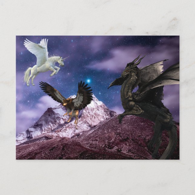 Carte Postale Mythologie Dragon Griffin Unicorne Pegasus (Devant)