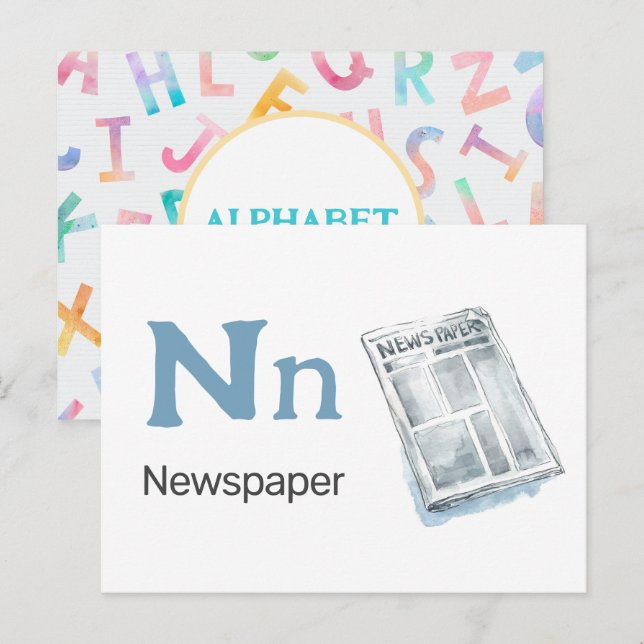 Carte Postale N est pour le journal - Alphabet Flash Card (Devant / Derrière)