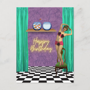 Carte Postale Nage vintage Funky Altered Art Anniversaire