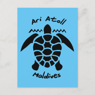 Carte Postale Nager avec des tortues aux Maldives sur l'atoll d'