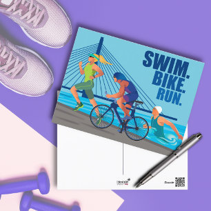 Carte Postale NAGER. FAIRE DU VÉLO. COURIR. TRIATHLON à thème
