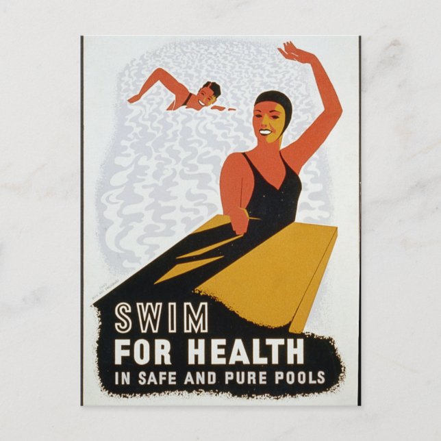 Carte Postale Nager pour la santé dans des piscines sûres et pur (Devant)