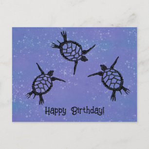 Carte Postale Nager Tortues de mer Joyeux anniversaire