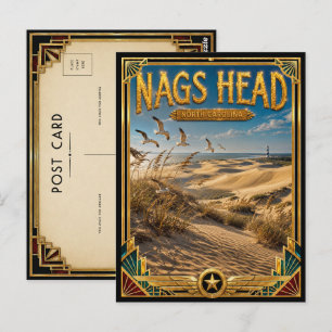 Carte Postale Nags Head Caroline du Nord Art Déco Doré Vintage