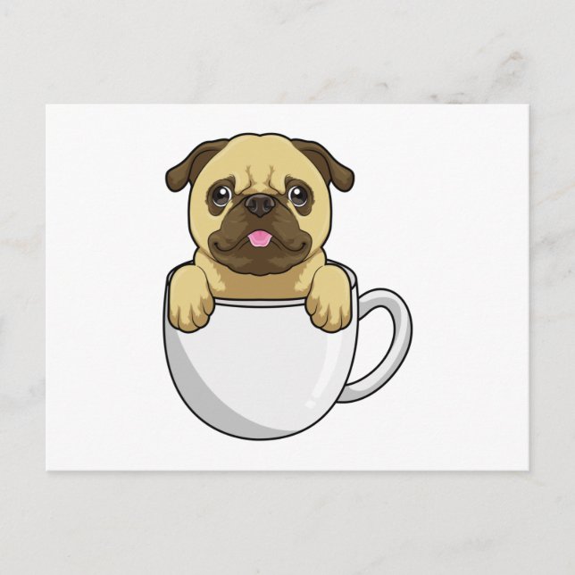 Carte Postale Nain bouledogue avec tasse de café (Devant)