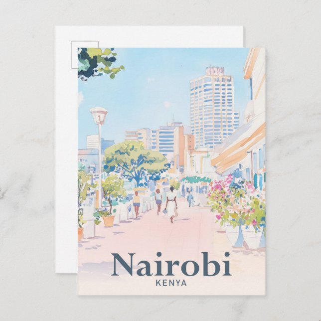 Carte Postale Nairobi Kenya Aquarelle Peinture Voyage (Devant / Derrière)