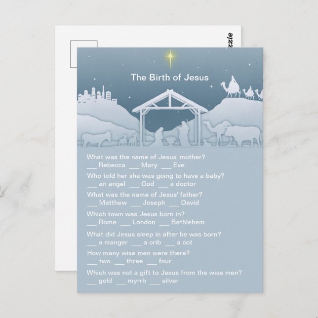 Carte Postale Naissance de Jésus Fun Noël Trivia (Devant / Derrière)