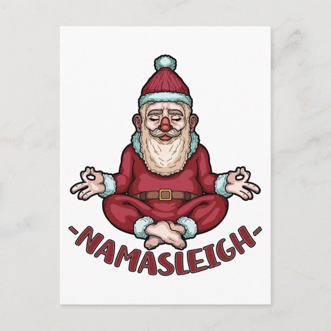 Carte Postale Namasleigh Funny Santa Claus Yoga Méditer les Noël (Devant)