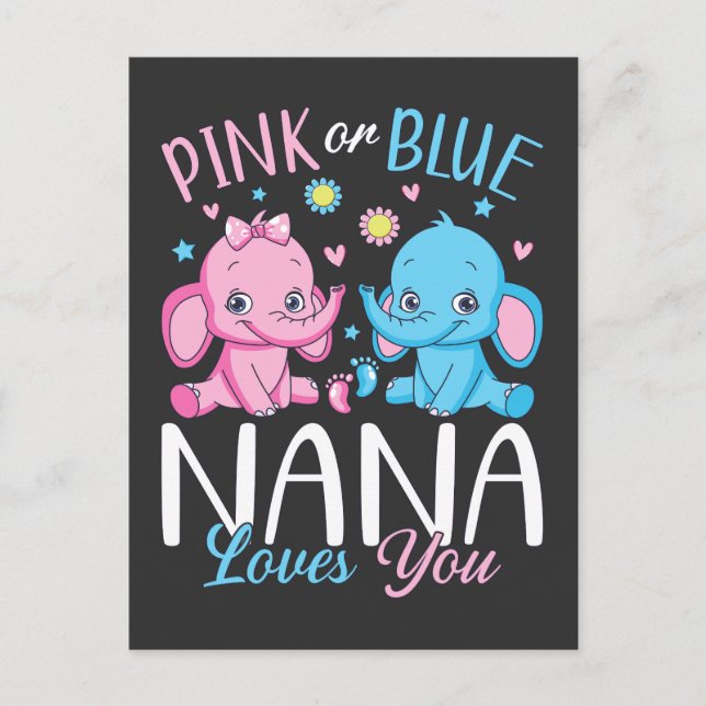 Carte Postale Nana t'aime éléphant bébé rose ou bleu (Devant)