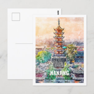 Carte Postale Nanjing Chine célèbre Voyage aquarelle croquis