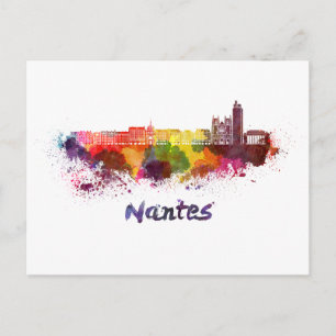 Carte Postale Nantes skyline in watercolor