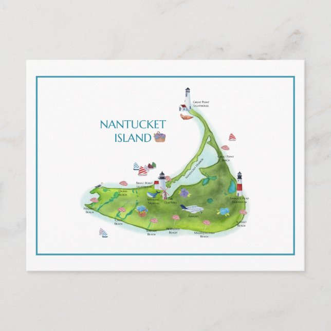 Carte Postale Nantucket Island peint à la main (Devant)