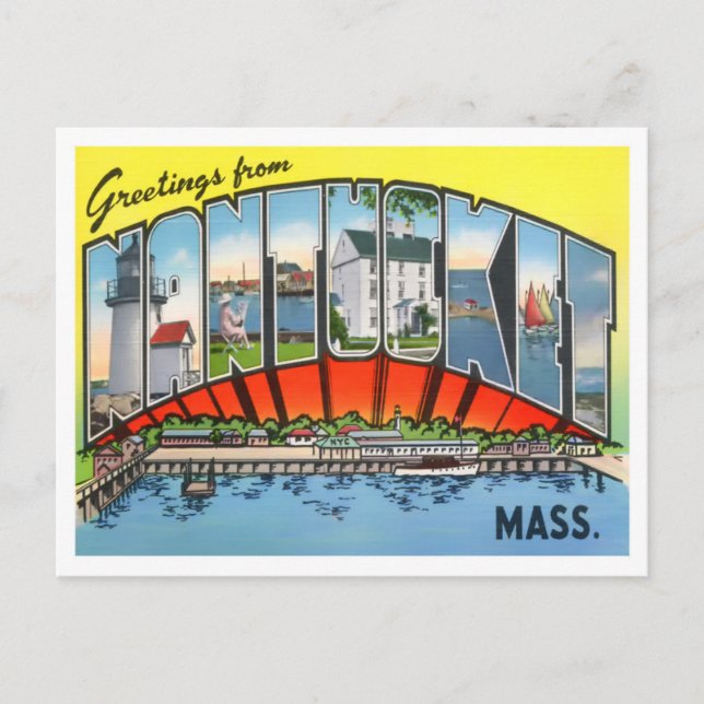 Carte Postale Nantucket, Massachusetts Vintages grandes lettres (Devant)
