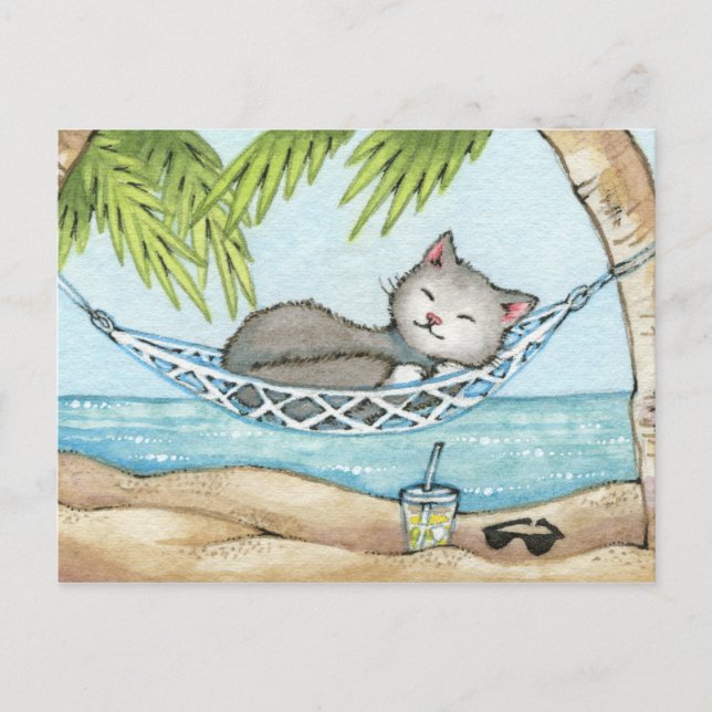 Carte Postale Nap in Paradise - Cute Island Vacances Art Chat (Devant)