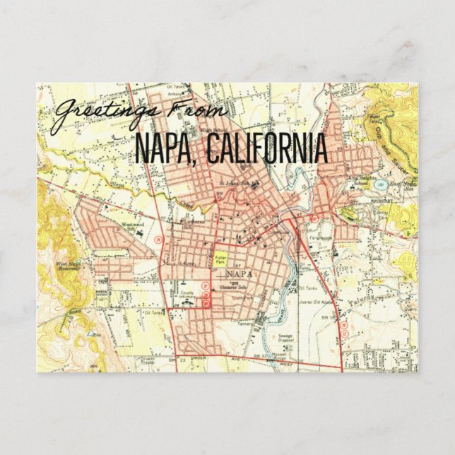 Carte Postale Napa CA Vintage Map 1944 (Devant)