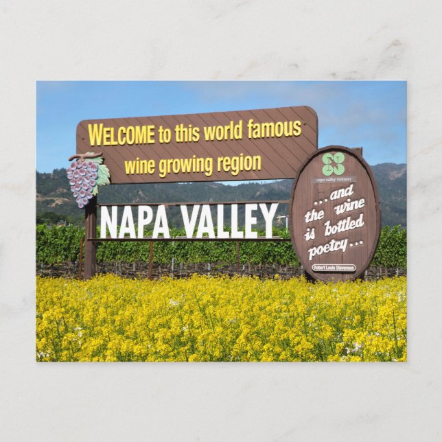 Carte Postale Napa Valley Welcome Sign with Mustard Field (Devant)