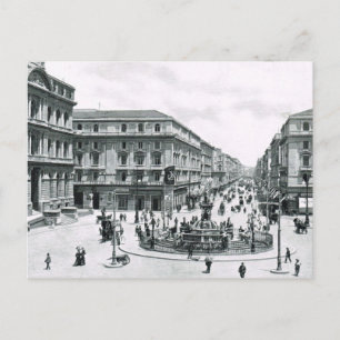 Carte Postale Naples, 1908, Centre-ville et rond-point